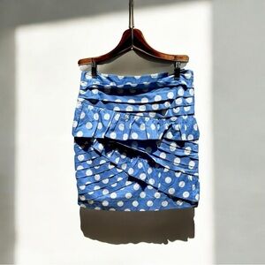 🌻Anthropologie Leifsdottir Blue & White Polka dot Tiered Pencil Skirt Size 2